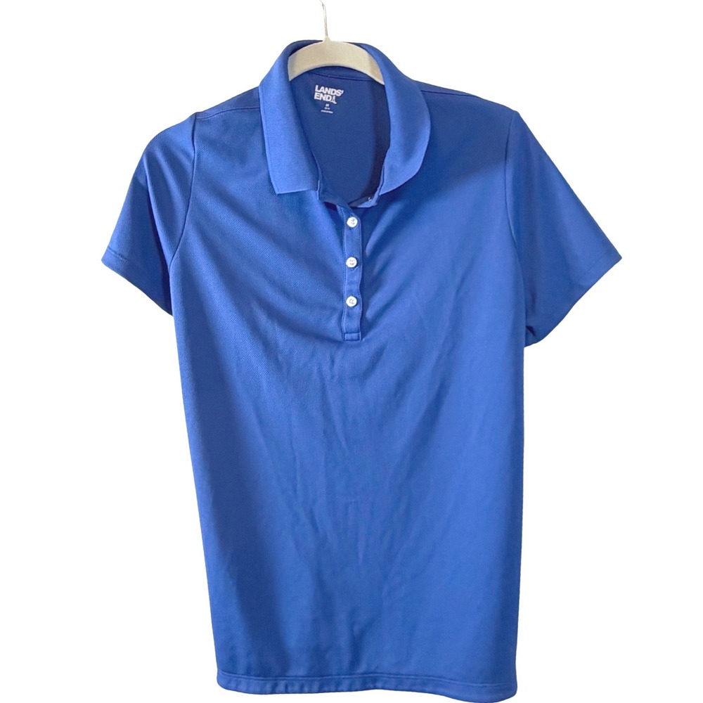 Lands End Royal Blue Performance Mesh Short Sleeve Polo Shirt Size M Tennis Golf